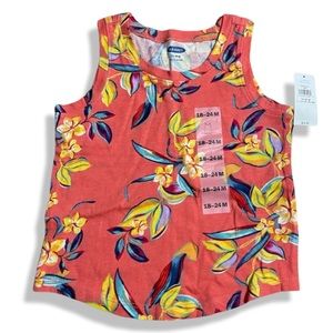 OLD NAVY Toddler Girls Tank Top | Coral Floral Sleeveless Shirt | 18-24 months